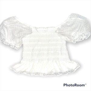Express White Off Shoulder Ruched Crop Blouse Medium